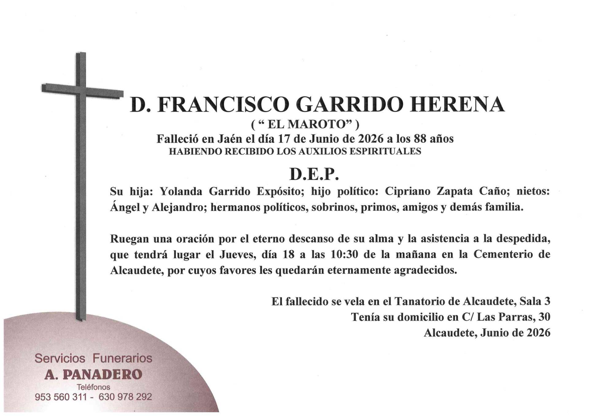 ENTIERRO DE D. FRANCISCO GARRIDO HERENA