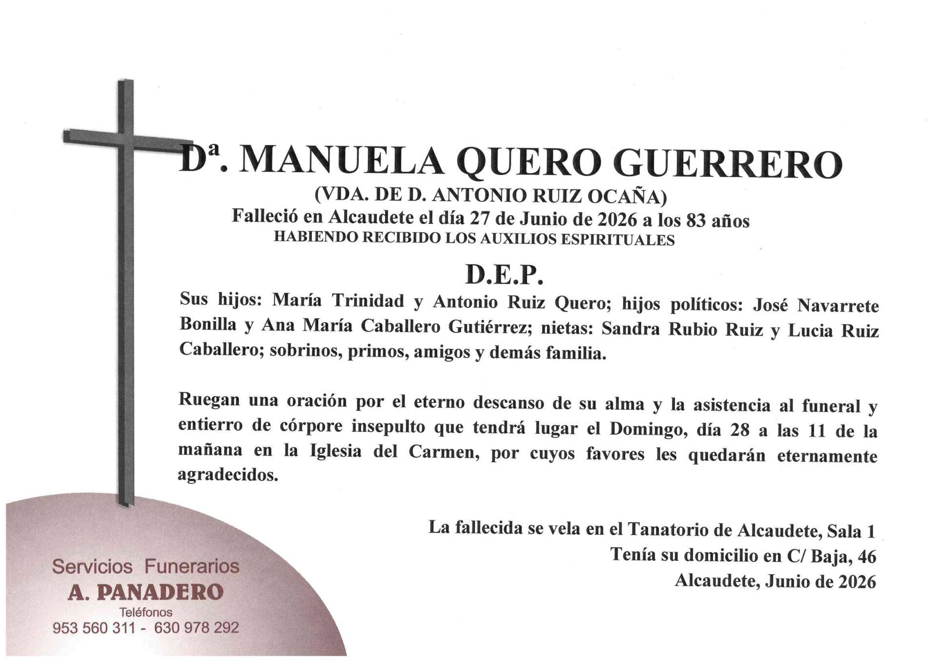 Entierro de Dª Manuela Quero Guerrero