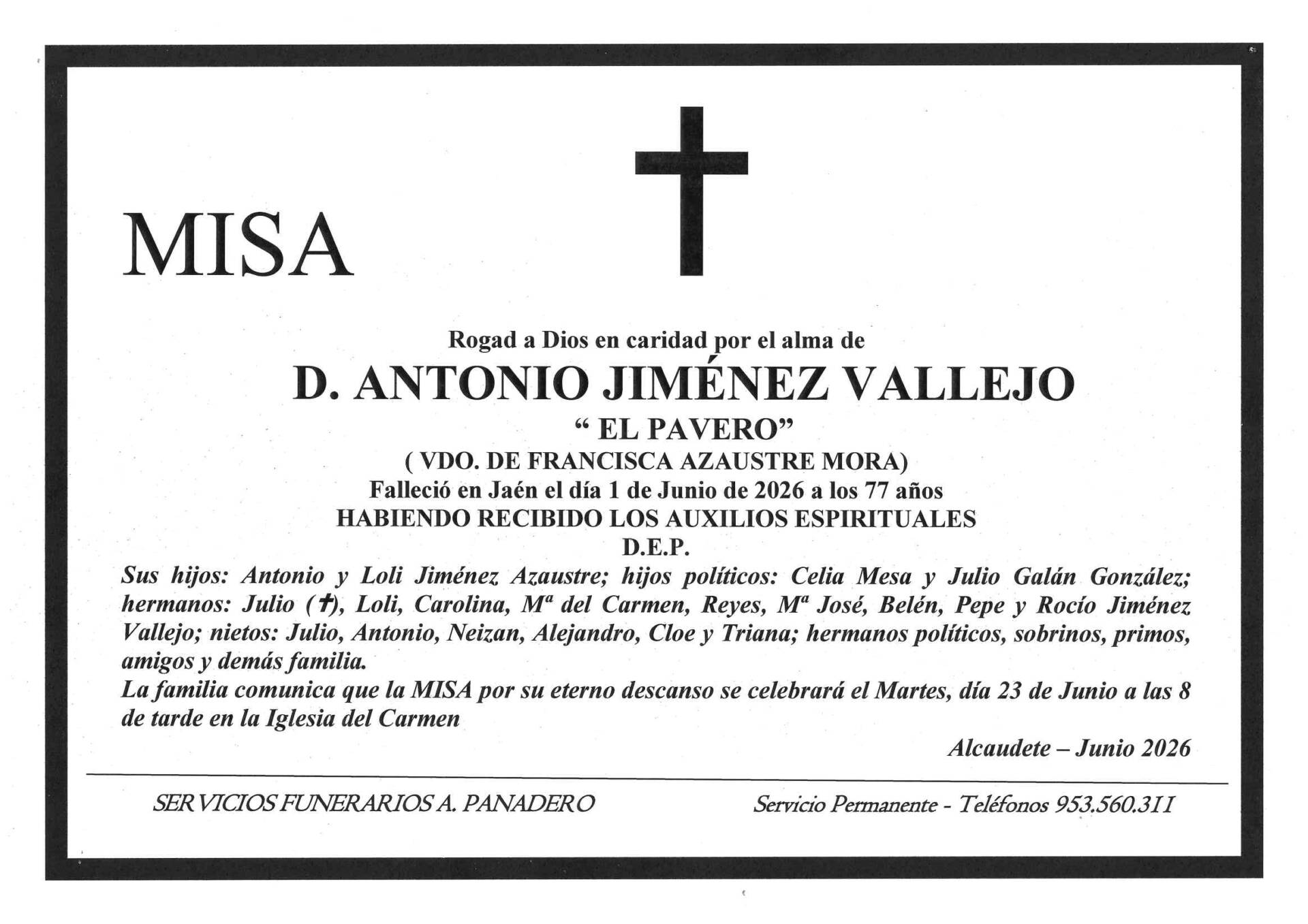 MISA DE D. ANTONIO JIMÉNEZ VALLEJO