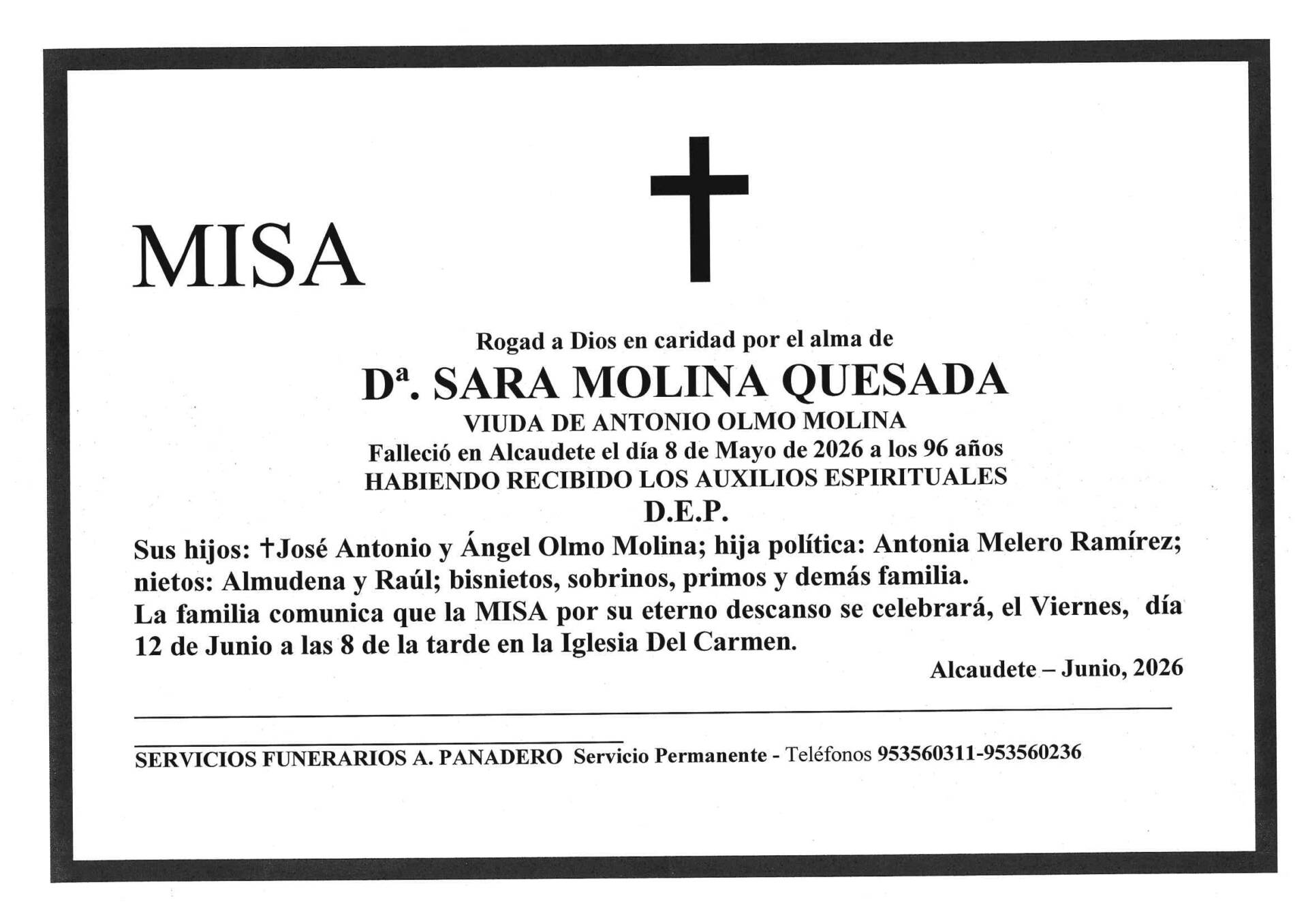 Misa de Dª Sara Molina Quesada