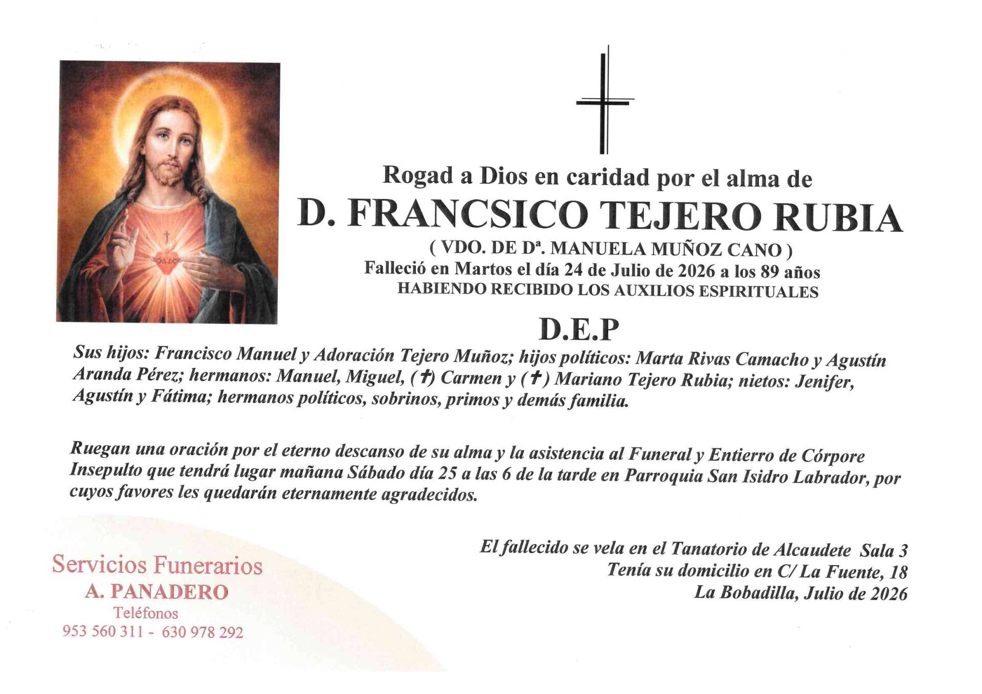 ENTIERRO DE D. FRANCISCO TEJERO RUBIA