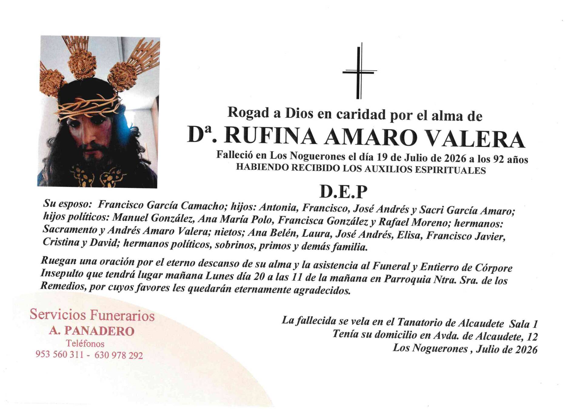 ENTIERRO DE Dª. RUFINA AMARO VALERA