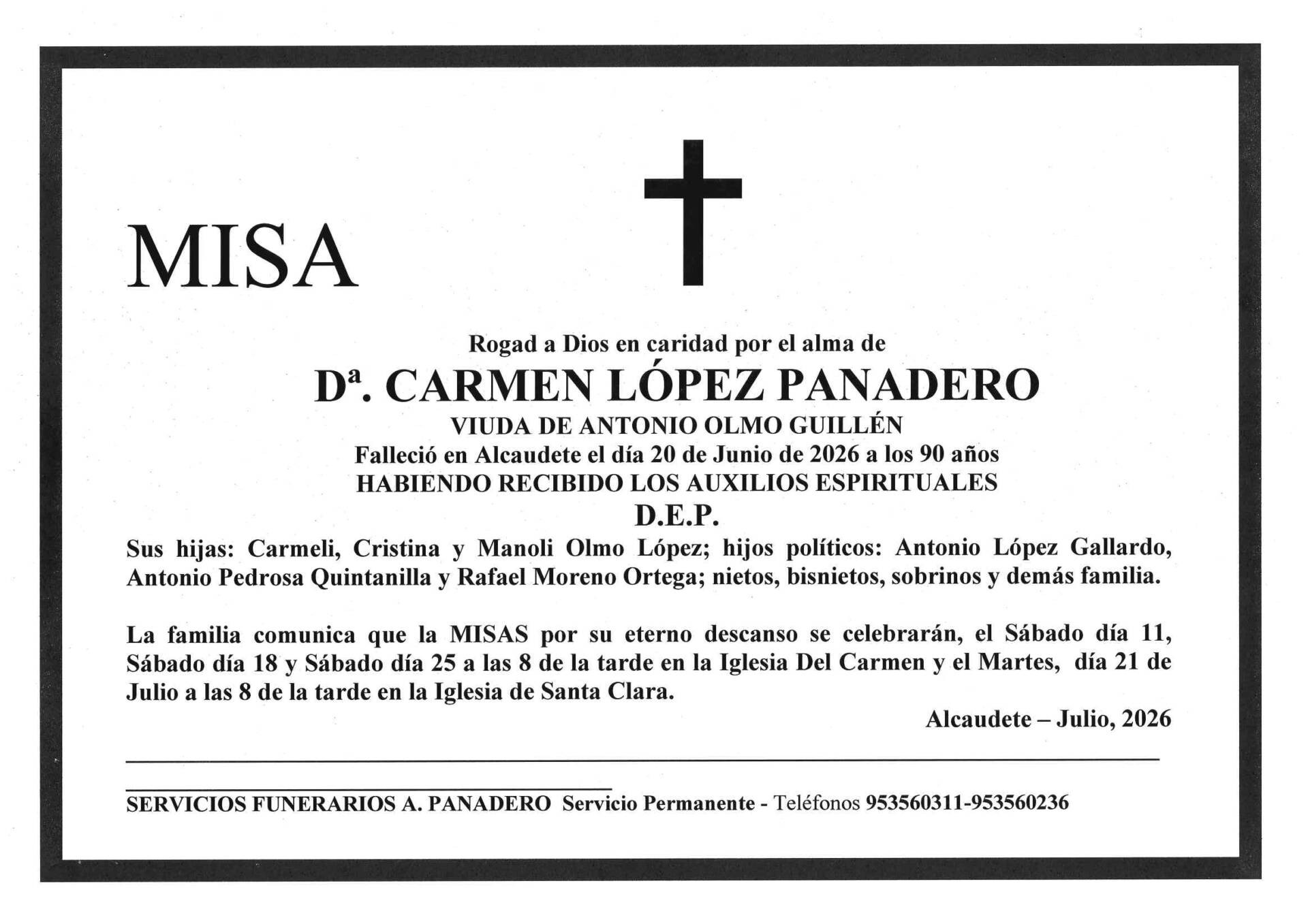 Misas de Dª Carmen López Panadero