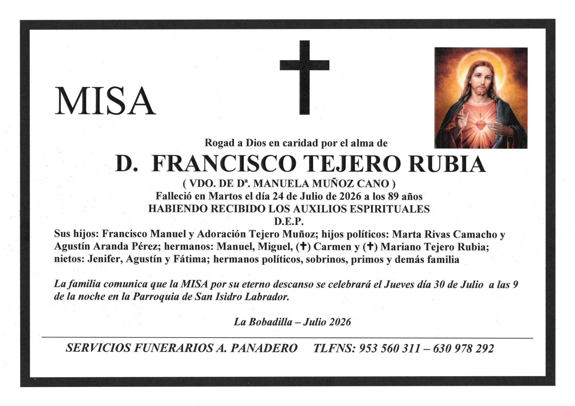 MISA DE D. FRANCISCO TEJERO RUBIA