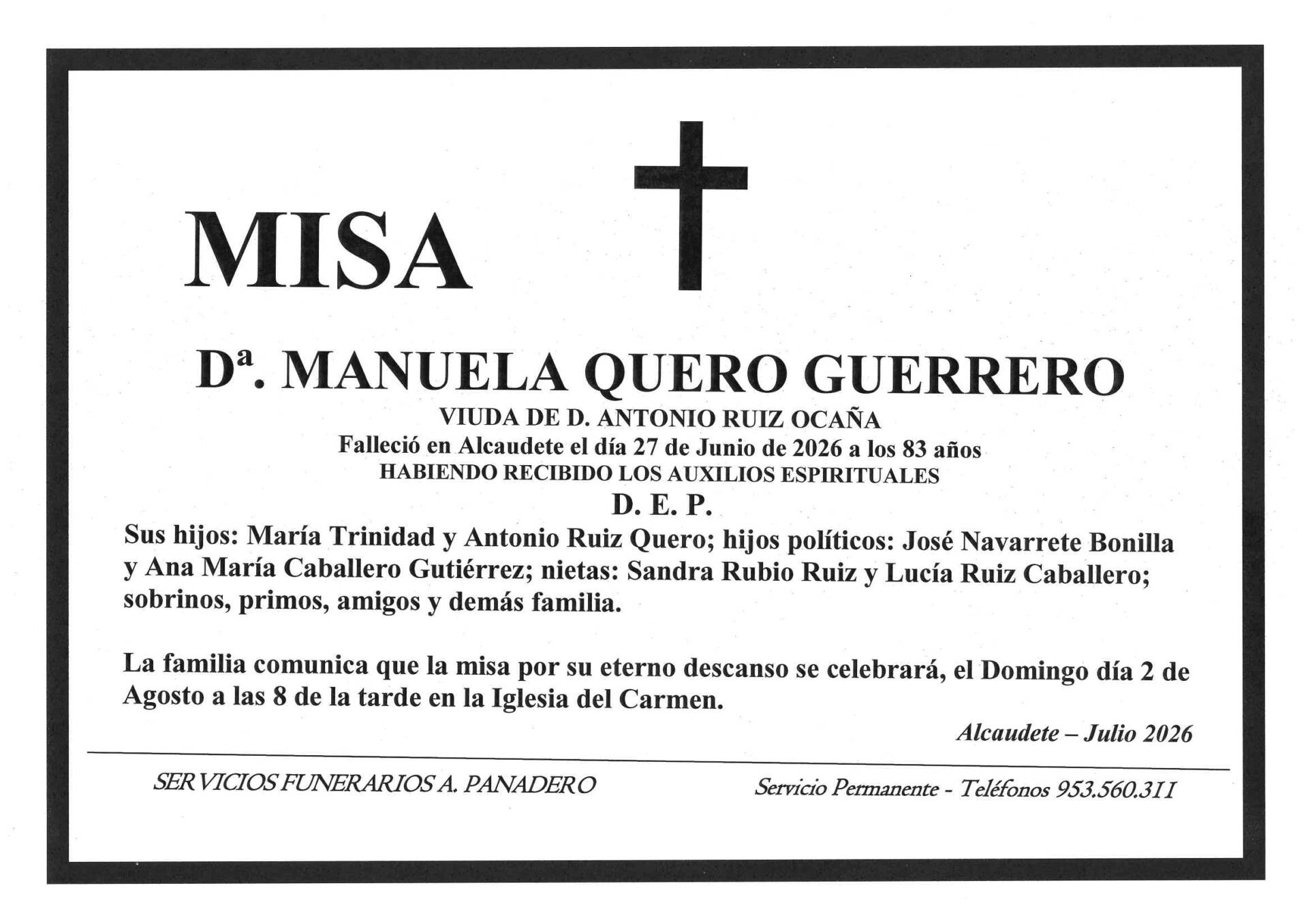 Misa de Dª Manuela Quero Guerrero