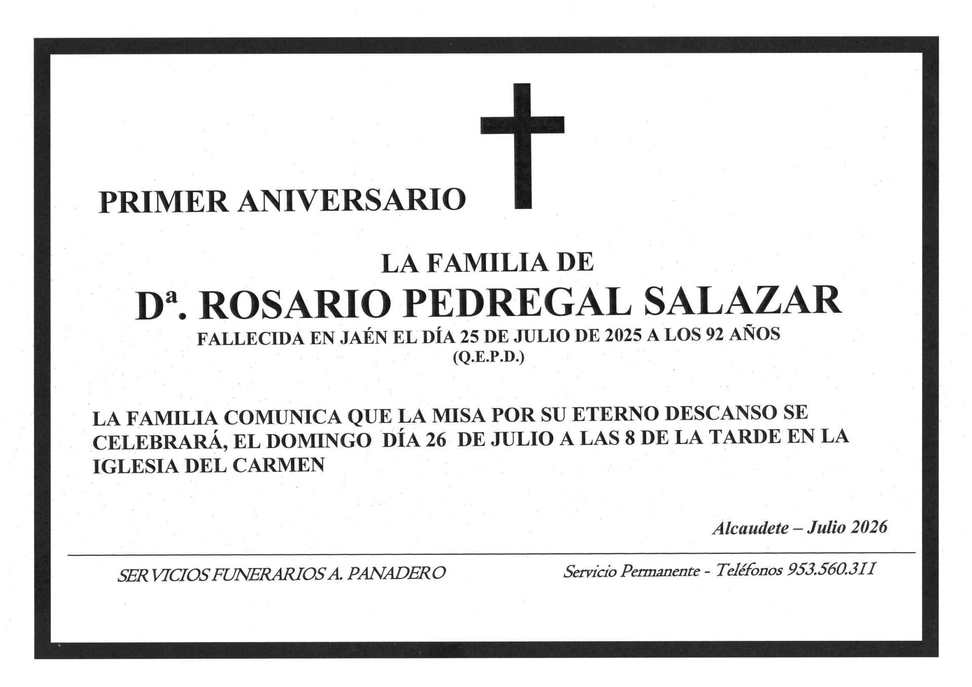 MISA DE Dª. ROSARIO PEDREGAL SALAZAR