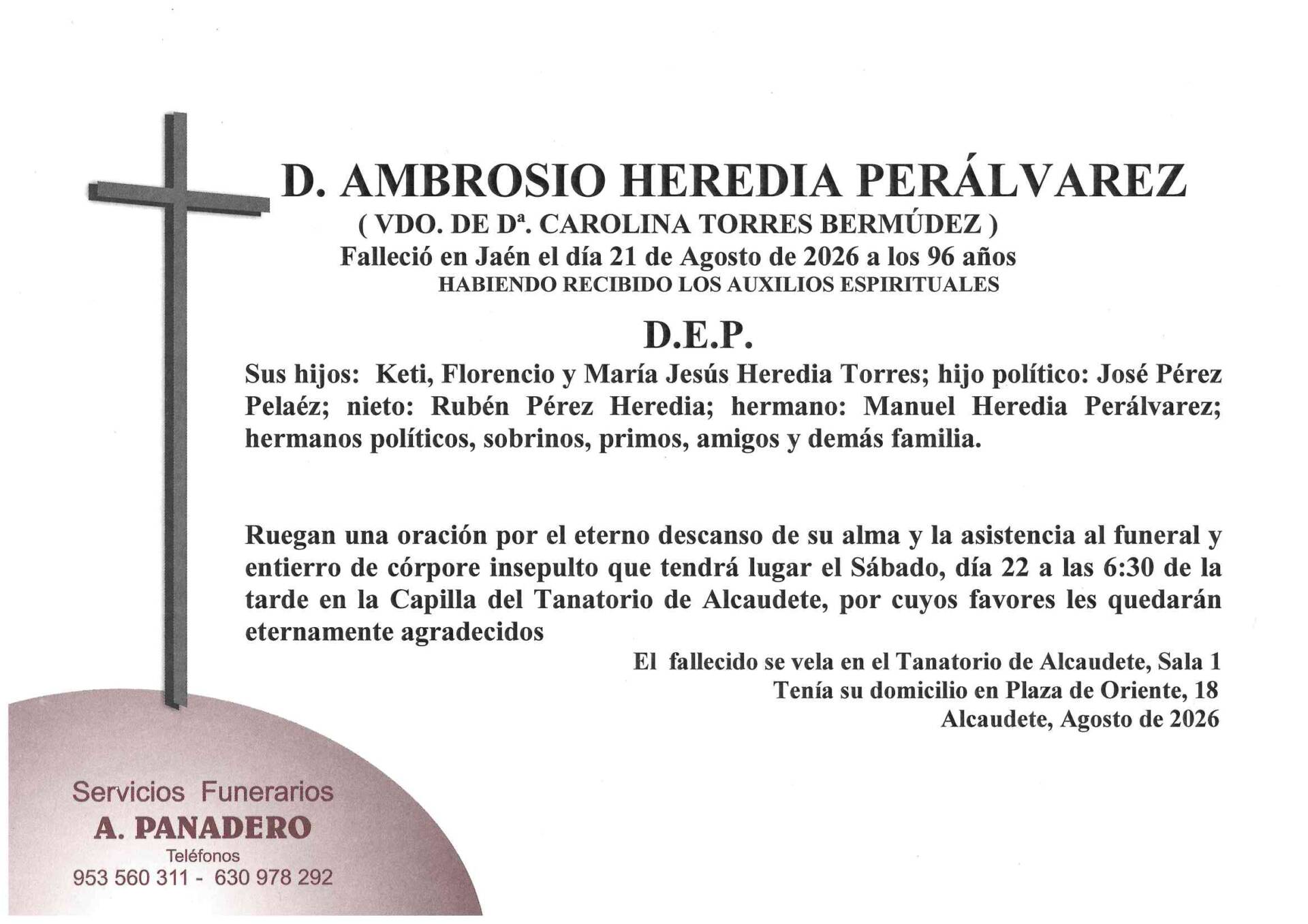 ENTIERRO DE D. AMBROSIO HEREDIA PERÁLVAREZ