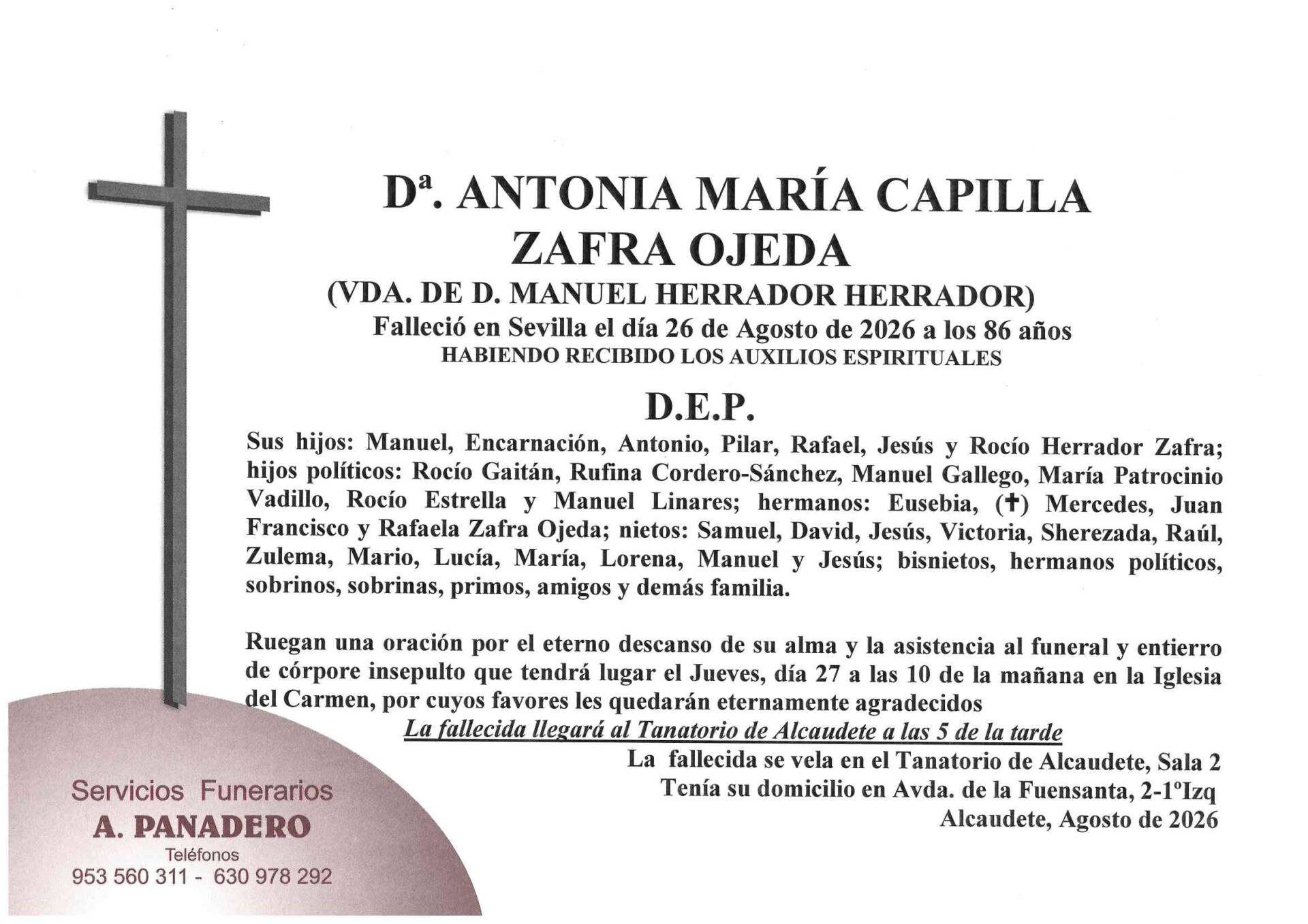ENTIERO DE Dª. ANTONIA MARÍA CAPILLA ZAFRA OJEDA