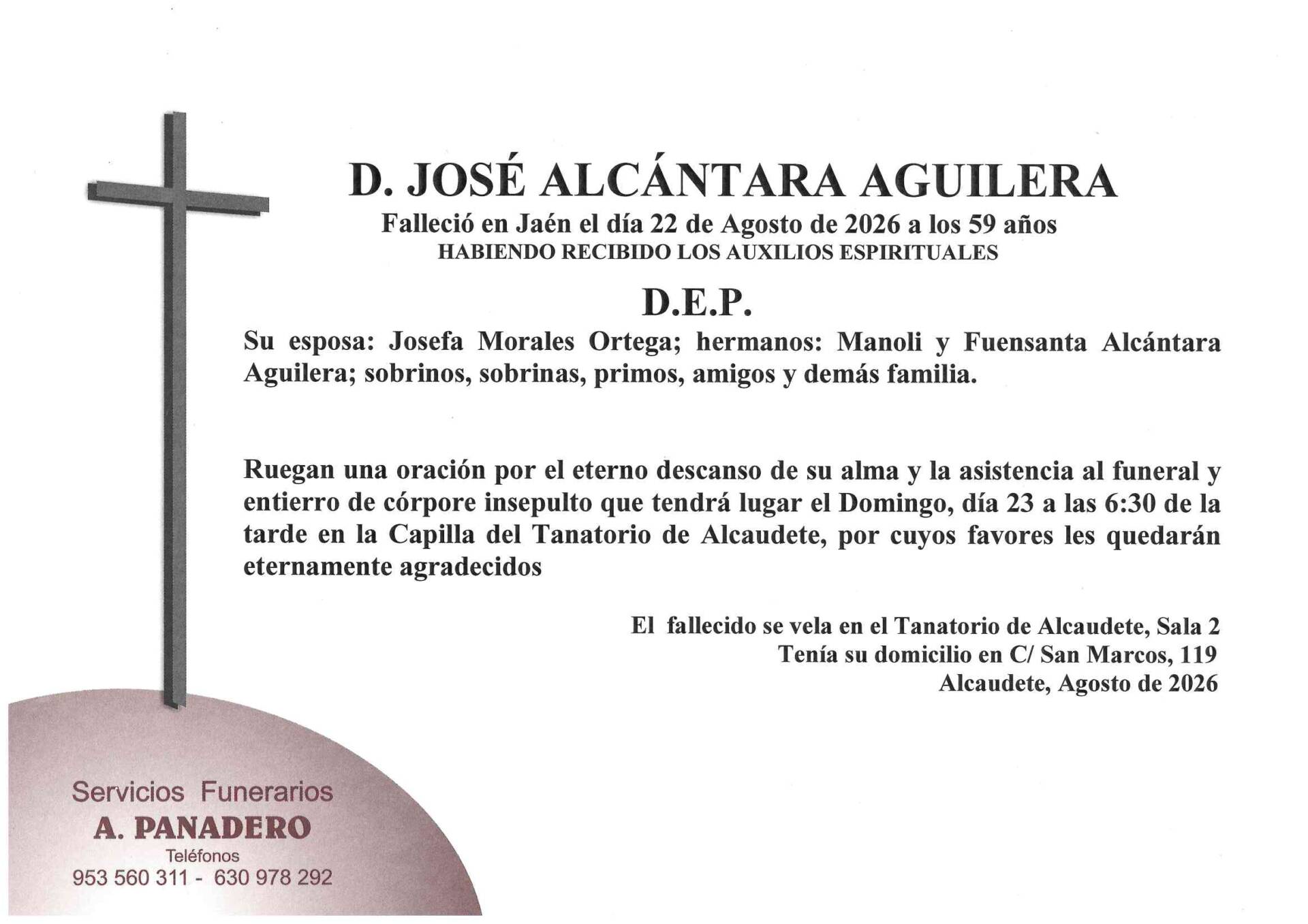 ENTIERRO DE D. JOSÉ ALCÁNTARA AGUILERA