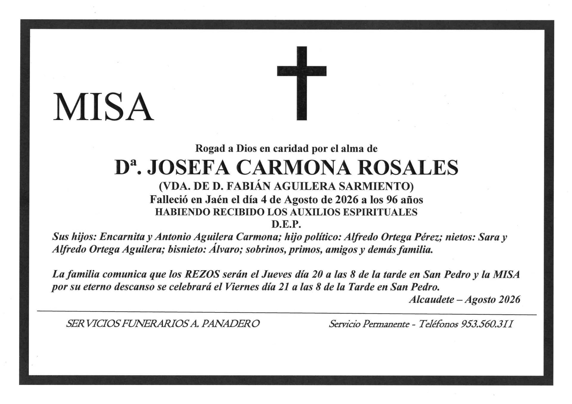MISA DE Dª. JOSEFA CARMONA ROSALES