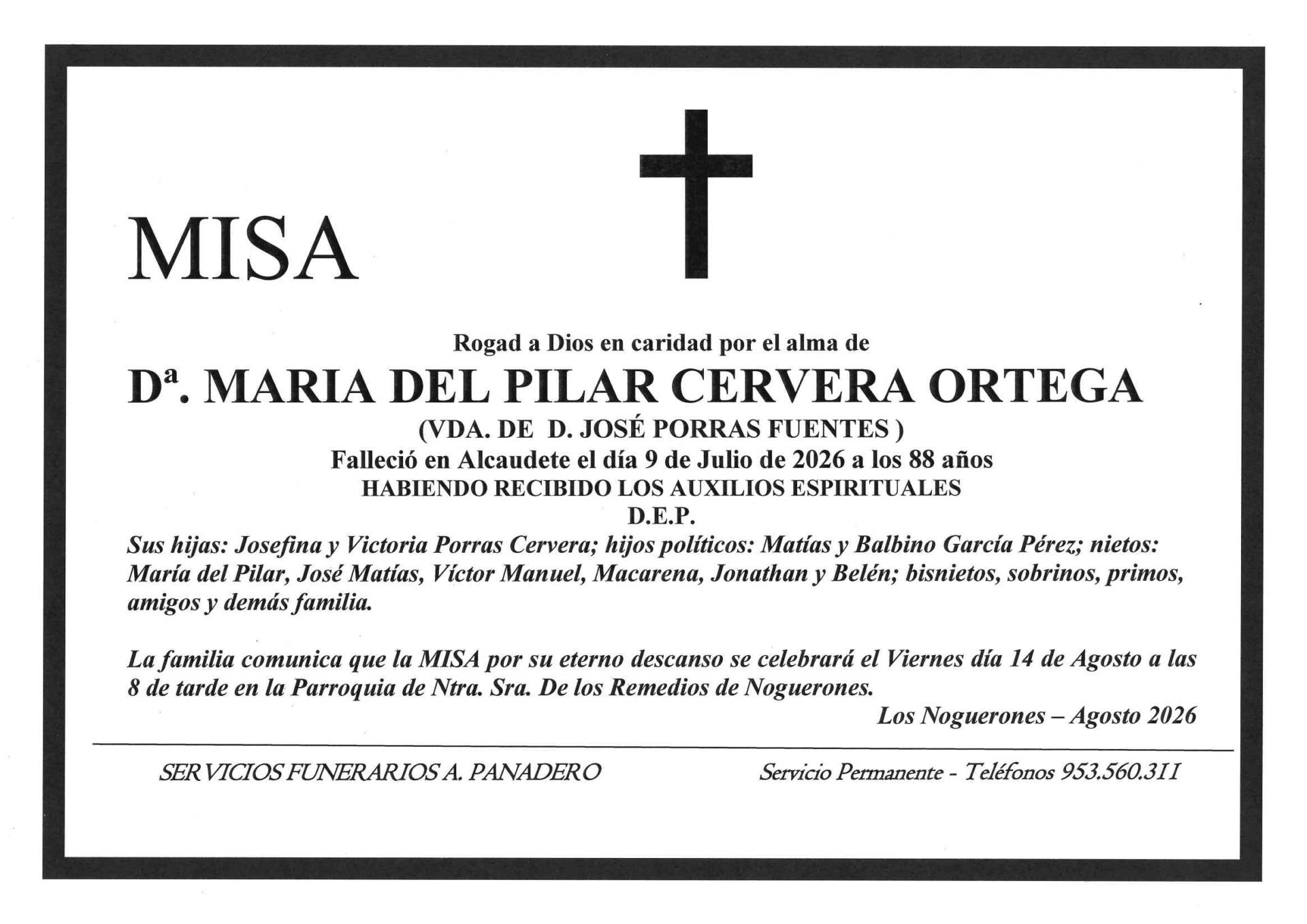 MISA DE Dª. MARÍA DEL PILAR CERVERA ORTEGA